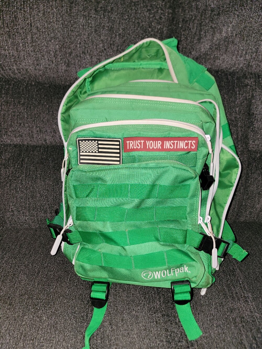 WOLF Bright Green Tactical Backpack with White Trim